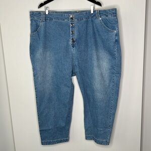 Soncy Button Front & Button Cuff Jean in Medium Indigo Plus Size 5 (28W) NWT!